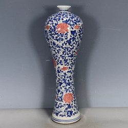 青花釉里红梅瓶花纹缠枝新中式纯手工家居摆件仿古工