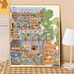 大颗粒画布红线条DIY数字油画丙烯手工减压装饰画