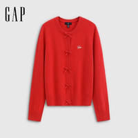 Gap 盖璞 花体刺绣宽松针织开衫 红色 M