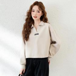真维斯 春秋女式翻领显瘦长袖卫衣百搭长袖上衣女减龄短款卫衣女