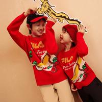 FILA 儿童（105-170）休闲新年红毛衣男童圆领宽松百搭编织衫