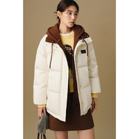 独束 大码女装可拆卸帽子撞色羽绒服