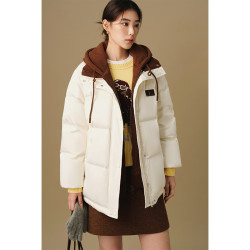独束 大码女装可拆卸帽子撞色羽绒服