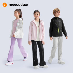 moodytiger 儿童外套柔软弹力26春秋款男童上衣吸汗休闲连帽女童运动衣 炭黑色 130