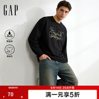 Gap 男女装秋季防泼水印花logo宽松圆领长袖  854656 黑色