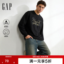 Gap 男女装秋季防泼水印花logo宽松圆领长袖  854656 黑色