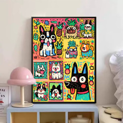 多巴胺小狗猫咪卡通挂画