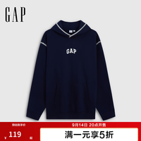 Gap 男女装 2026秋新品镶边贝壳绣宽松连帽加绒卫衣  1SS623709 海军蓝