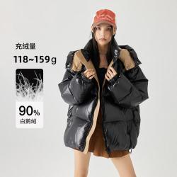 GOLFCROSS 黑金亮面加厚保暖防寒宽松连帽面包羽绒服男女同款