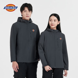 Dickies 夹克男秋冬季户外连帽冲锋衣防泼水情侣外套 灰色 3XL