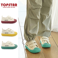 TOPSTAR 儿童帆布鞋魔术贴女童单鞋立体字母男童板鞋 米色绿底