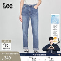 Lee 凉凉裤411高腰小直脚中蓝色女凉感牛仔裤