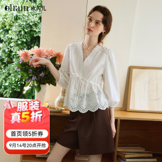 OLRAIN 2026秋季女装法式镂空长袖衣服气质通勤上衣 米白色 M