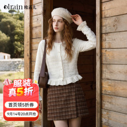 OLRAIN 2026秋季女装法式温柔荷叶边气质珍珠单排扣短款蕾丝衫上衣 杏色 M