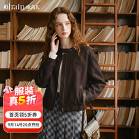 OLRAIN 2026秋季女装复古麂皮绒短外套通勤飒爽时尚圆领夹克上衣 咖色 XL