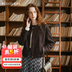 OLRAIN 2026秋季女装复古麂皮绒短外套通勤飒爽时尚圆领夹克上衣 咖色 XL