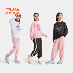 安踏 儿童卫衣女童套头衫2026年春秋中大童休闲卫衣长袖上衣