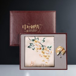 筛月 苏绣围巾桑蚕丝女士刺绣胸针中秋节生日妈妈真丝披肩丝巾礼物方巾