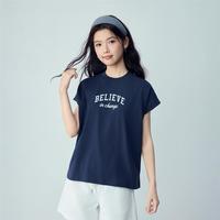 佐丹奴 纯棉字母印花女式T恤2026夏季小高领针织连袖短袖T恤女款