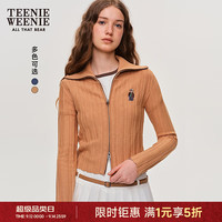 TEENIE WEENIE 小熊女装毛衣开衫秋复古老钱翻领拉链针织衫 卡其色