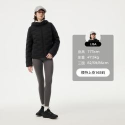 坦博尔 轻薄连帽羽绒服女短款秋冬保暖外套TBF360262A 黑色 2XL (180)