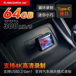 闪迪 车载U盘小巧迷你高速行车记录仪u盘typec大容量哨兵模式U盘