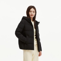 坦博尔 羽绒服女蓄热科技冬季宽松短款加厚保暖连帽中老女装外套TD236356 黑色 M (165)