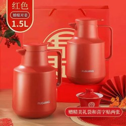 富光 保温壶家用结婚红色陪嫁一对玻璃内胆暖瓶送礼水壶大容量暖壶