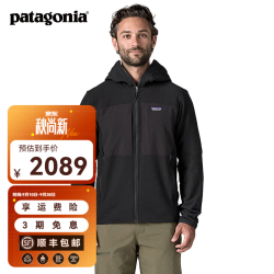 Patagonia 男士户外运动R2抓绒衣透气保暖抓绒连帽衫 Techface 83732 83732 BLK