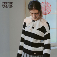TEENIE WEENIE 小熊女装春季简约风学院风条纹红色毛衣两穿毛针织衫 藏青色