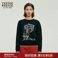 TEENIE WEENIE 小熊女春季重工珠绣圆领套头学院通勤毛衣保暖针织衫 黑色