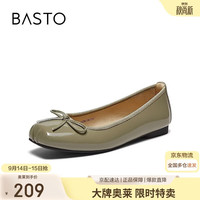 百思图 26秋蝴蝶结方头红色绒面船鞋芭蕾女单鞋婚鞋CZ202CQ6