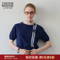 TEENIE WEENIE 小熊女装简约时尚春装时髦条纹短袖针织衫毛衣套头衫 藏青色 S 160