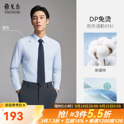 雅戈尔 VLDP119648HBY 免烫棉感 蓝色 41(175/96Y) 长袖衬衫
