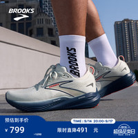 BROOKS Glycerin 22 缓震支撑 浅灰色/深牡丹蓝/火焰红 44.5 男款跑鞋