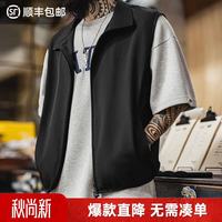 马登 工装轻机能户外马甲男开衫立领运动坎肩背心外穿宽松单马夹秋 黑色  L (175)