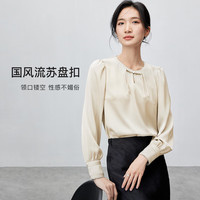 尚都比拉 国风新中式镂空流苏盘扣雪纺衬衫