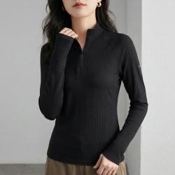安踏 超模T恤磨毛修身长T女子春秋保暖打底衫显瘦长袖针织衫套头衫
