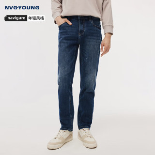 NVG·YOUNG 意大利小帆船时尚蓝色水洗牛仔裤男士秋季休闲直筒长裤子