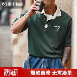 马登 美式复古刺绣撞色polo短袖