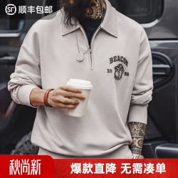 马登 工装美式复古 半开襟套头卫衣