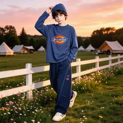 Dickies 儿童套装秋季新款简约百搭长袖T恤时尚撞线香蕉裤两件套中大童装