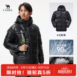骆驼 鹅绒防风轻盈保暖百搭冬季轻薄羽绒服 幻影黑，男女同款 L