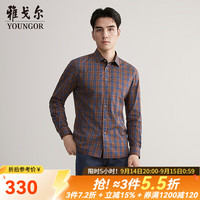 雅戈尔 长袖衬衫男全棉免烫休闲衬衫格纹衬衫舒适平整 卡其格子YLXD115682YBY