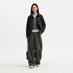 坦博尔 2026秋季新款 轻薄羽绒服女短款复古拼接翻领 90 鸭绒小个子外套 黑色 S