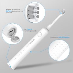 HYCHIKA 电动牙刷 - 电动牙刷 超声波技术 3 种清洁模式 白色 IPX7 电动牙刷 + 8 个牙刷头