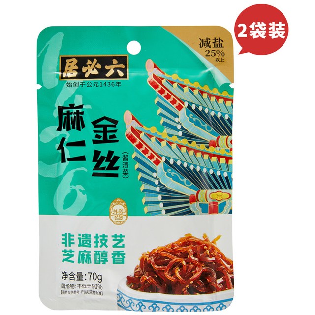 移动端：六必居 麻仁金丝酱菜美食小吃苤蓝丝即食下饭菜甜酱金丝早饭袋咸菜