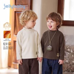 jellybaby 26新品冬款中性中童A类半高领长袖上衣 灰杏 90