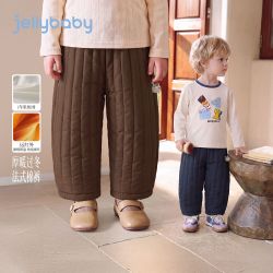 jellybaby 26新品冬款男女童中童加绒休闲裤 宝蓝 90