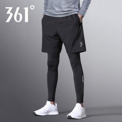 361° 361度运动紧身裤男弹力假两件跑步健身长裤马拉松压缩打底训练裤